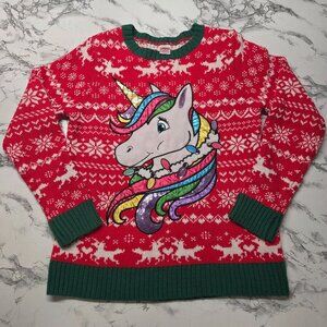 Holiday Time Girls XXL Colorful Unicorn Red Christmas Print Holiday Sweater